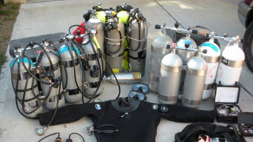 Corsi sub avanzati, foto di attrezzatura subacquea per immersioni tek